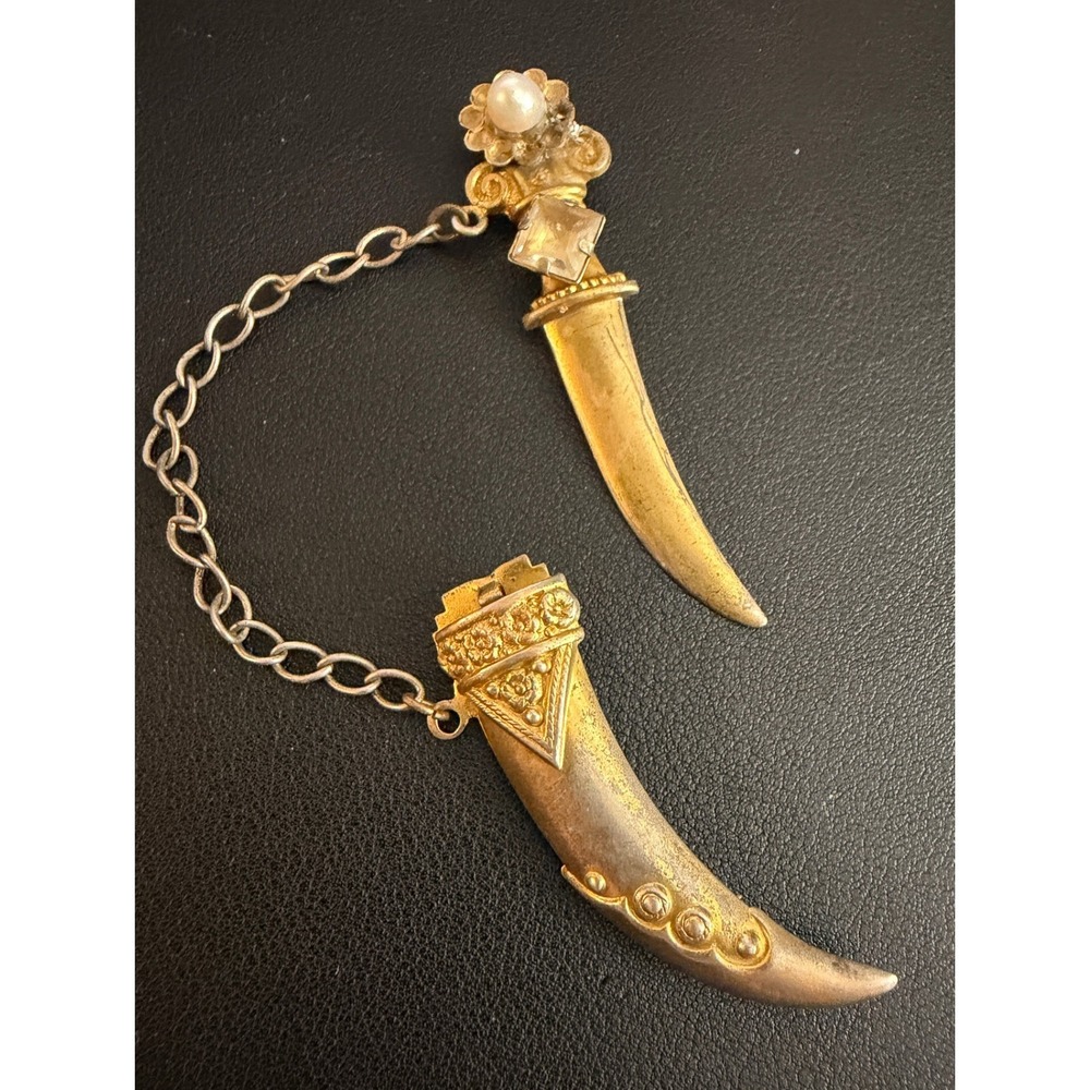 Vintage Dagger Scabbard Brooch Chatelaine Gold Tone Sword Pin